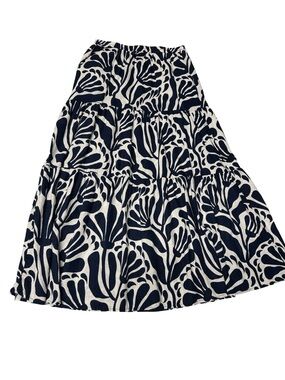 Christian Siriano Tiered Floral Print Maxi Skirt - Navy and White